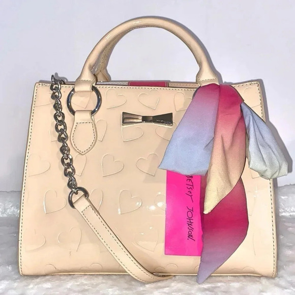Betsey Johnson Heart Debossed Multi- Compartment Crossbody Satchel Bag - Picture 1 of 10